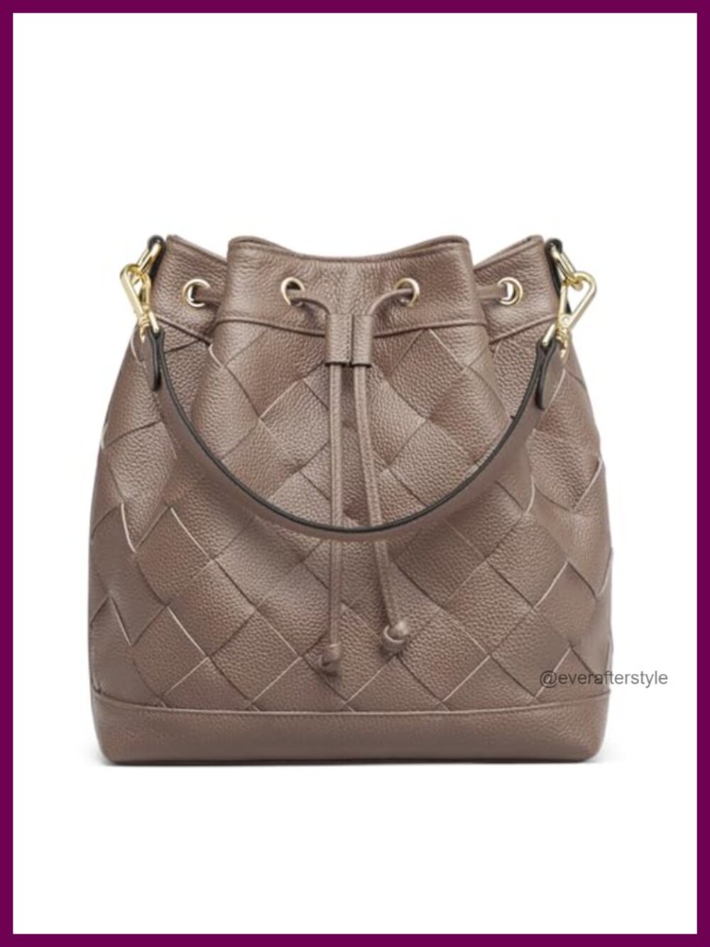 Top Grain Pebbled Cowhide Leather Handwoven Bucket Tote 3-Piece Shoulder Bag Set